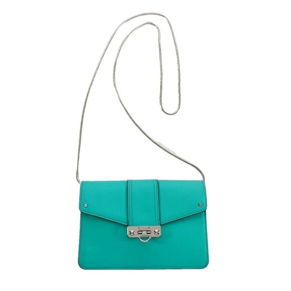 Milly Women's Small Teal Green Crossbody Purse Leather Chain Strap Clutch Bag - Picture 10 of 10